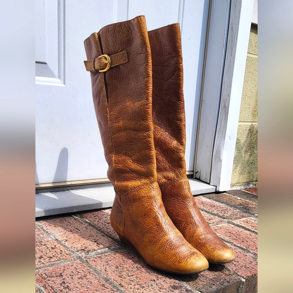 Steve Madden Tan Leather Intyce Boots w/Slight Wedge Heel Size 5.5